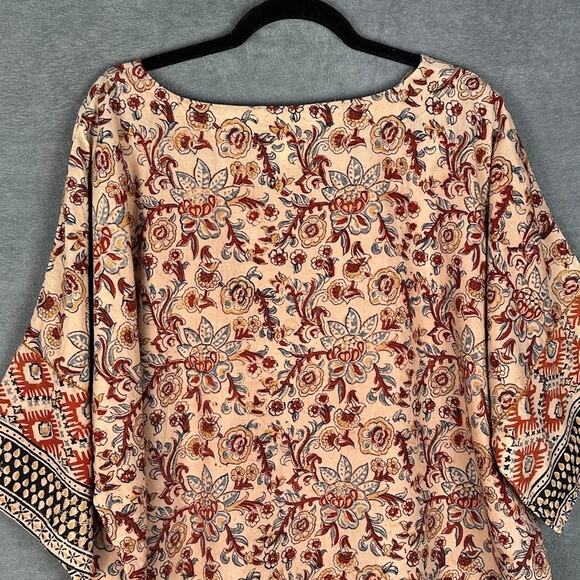 J Jill Purejill Top Womens Extra Large Tan Floral Organic Cotton Oversized Boho - Picture 5 of 13